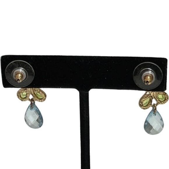 Light Blue Green Teardrop Crystal Necklace Earring Gold Tone Set 2028 Brand - Picture 7 of 7